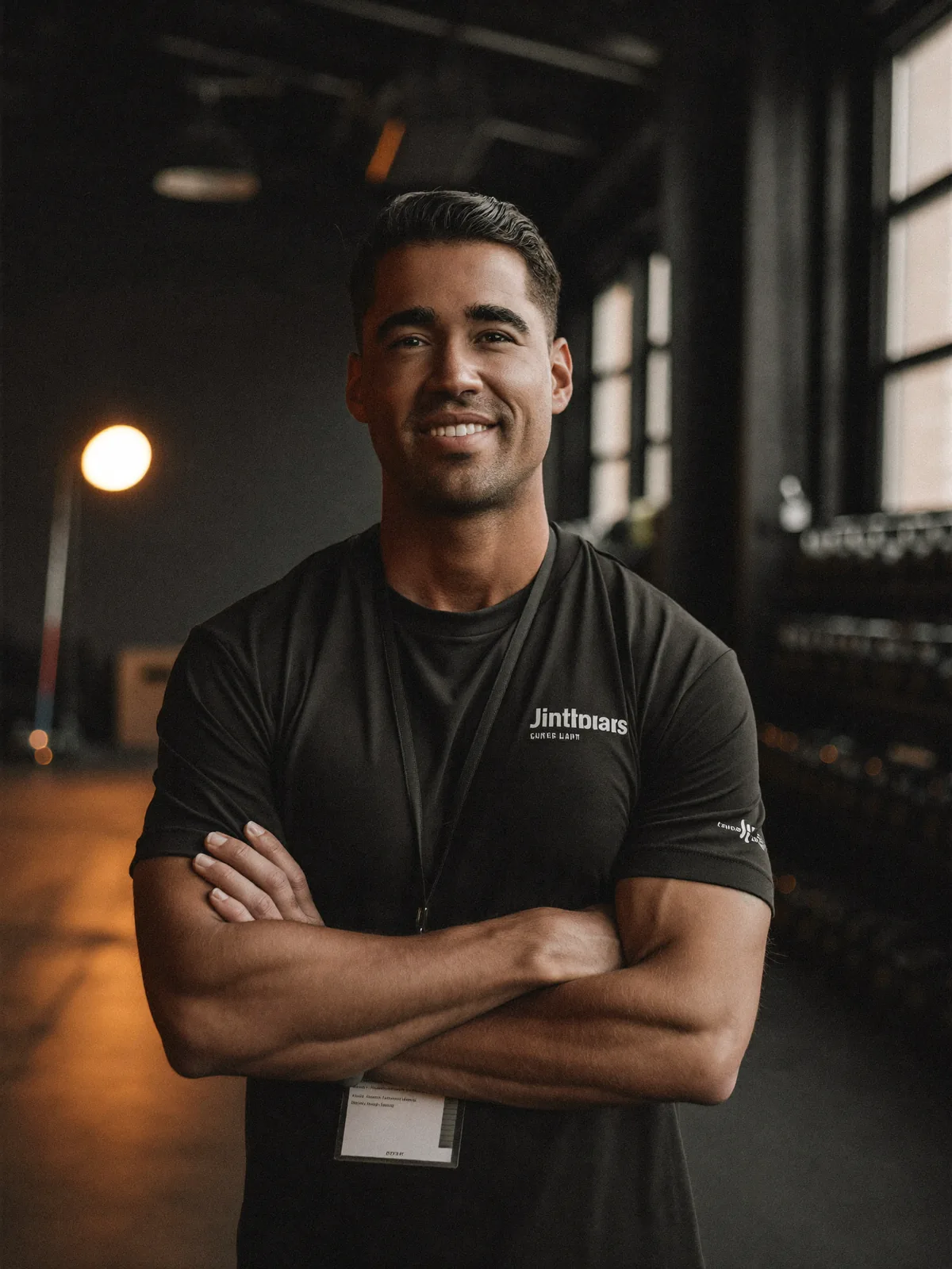 A strength coach in a dark gym